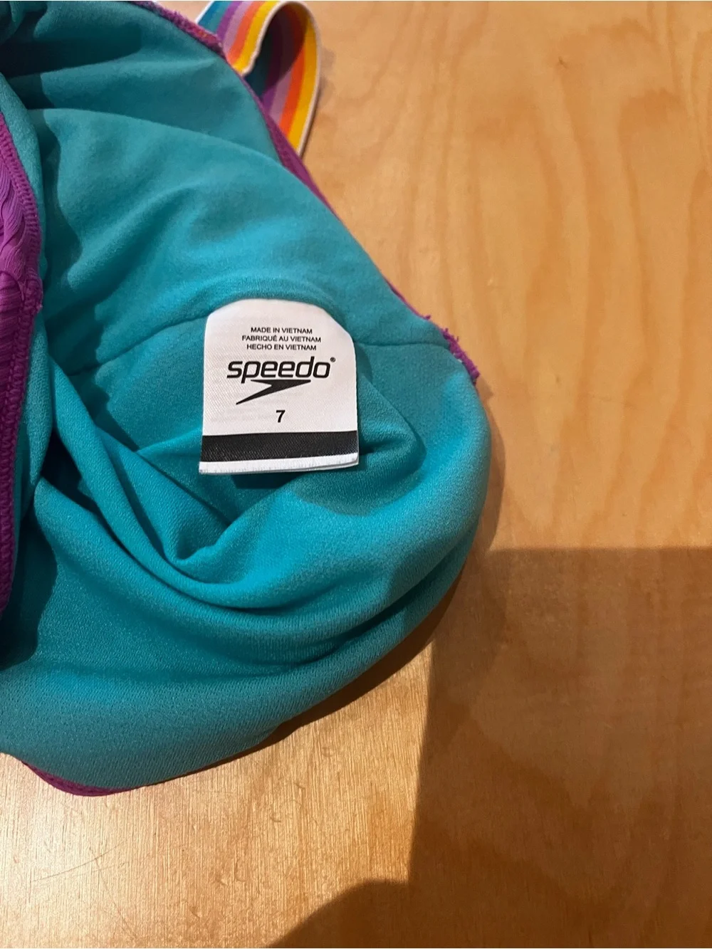 Speedo Girls' Purple One-Piece Swimsuit with Rainbow Straps